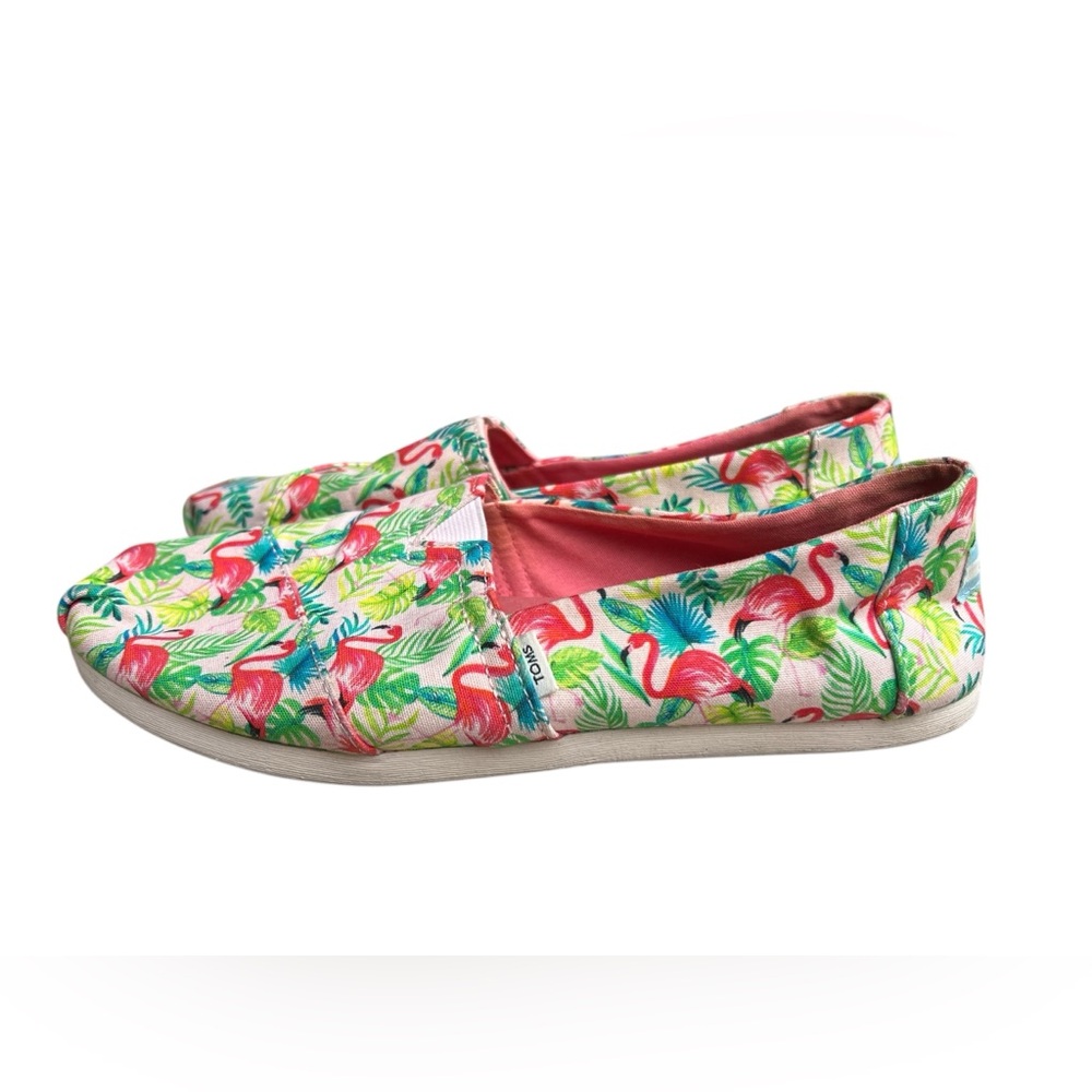 TOMS x Paper Source Women’s Alpargata Flamingo Multicolor Slip-On Shoes Sz 8